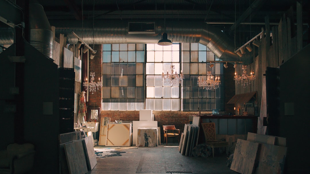 Studio ambience with canvases and tools